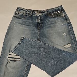 Edge Blue Boyfriend Jeans with Stud Accents